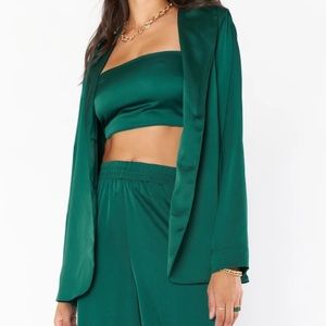 Show Me Your Mum Green Satin Blazer + Crop Top Set Size M